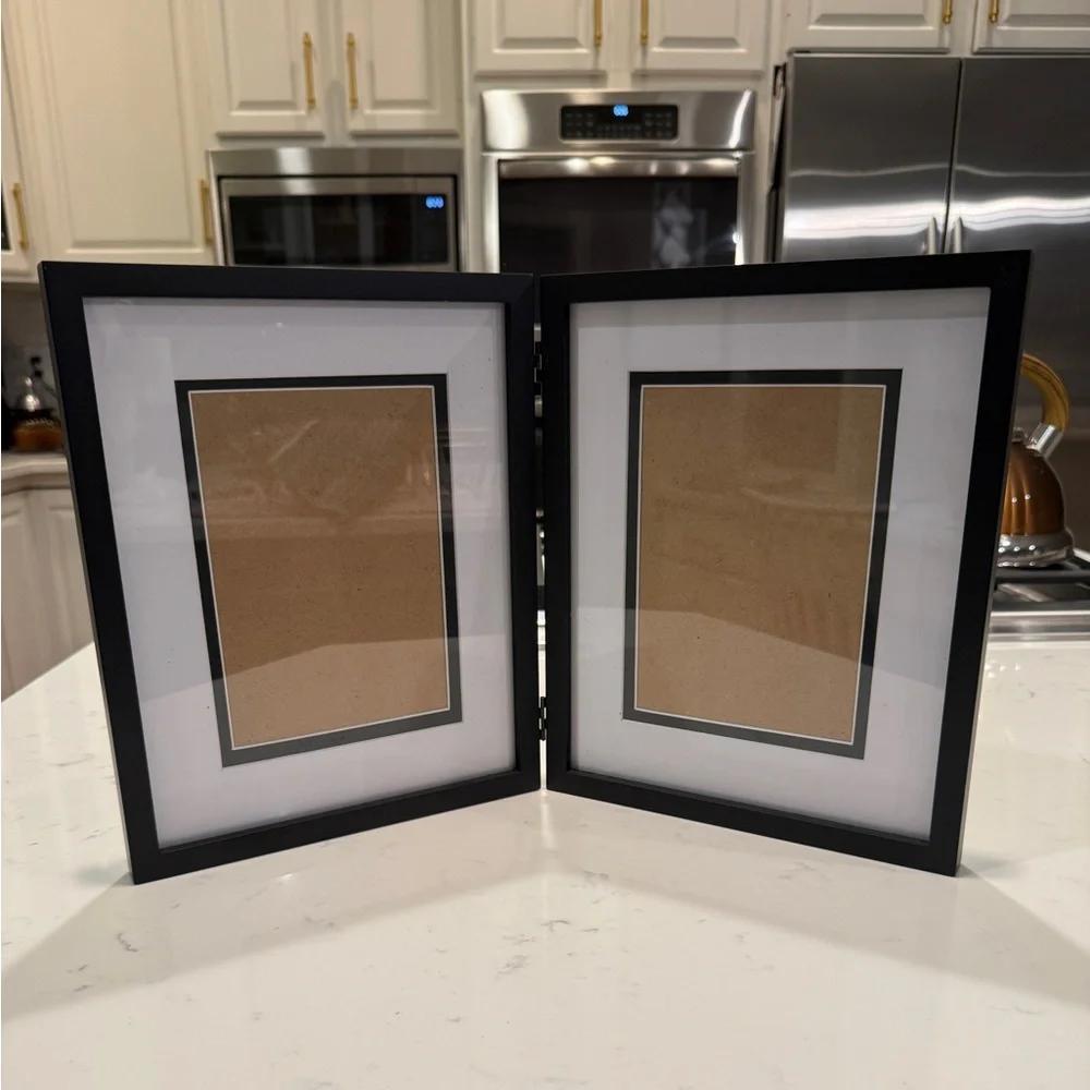 MSPCI Black Double Picture Frame W/White Matting with a Black Trim